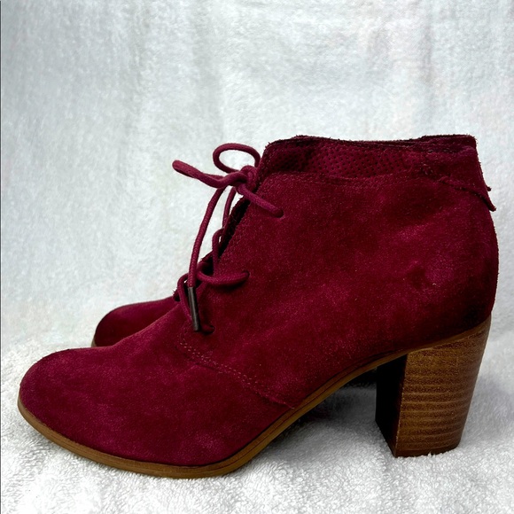 Toms Burgundy Suede Ankle Boots - Picture 2 of 6